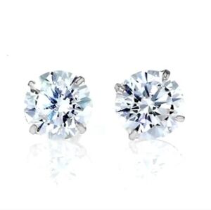 Solid 14k White Gold 2 Carat Cz. Stud Earrings